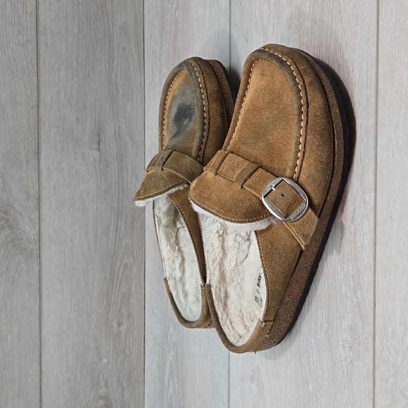 Birkenstock Women Buckly Shearling mule Suede Slip on Clog shoes sz 38/7 - Picture 1 of 13